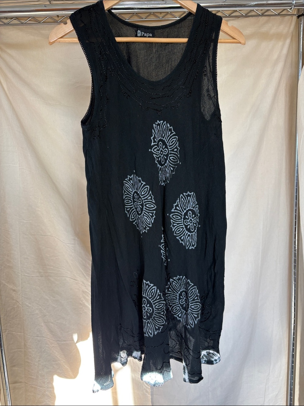 Black Embroidered Sleeveless Swim Coverup